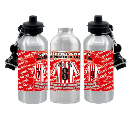 Sund(erland) Personalised Football Shirt Silver Aluminium Two Lid Unisex Water Bottle Gift