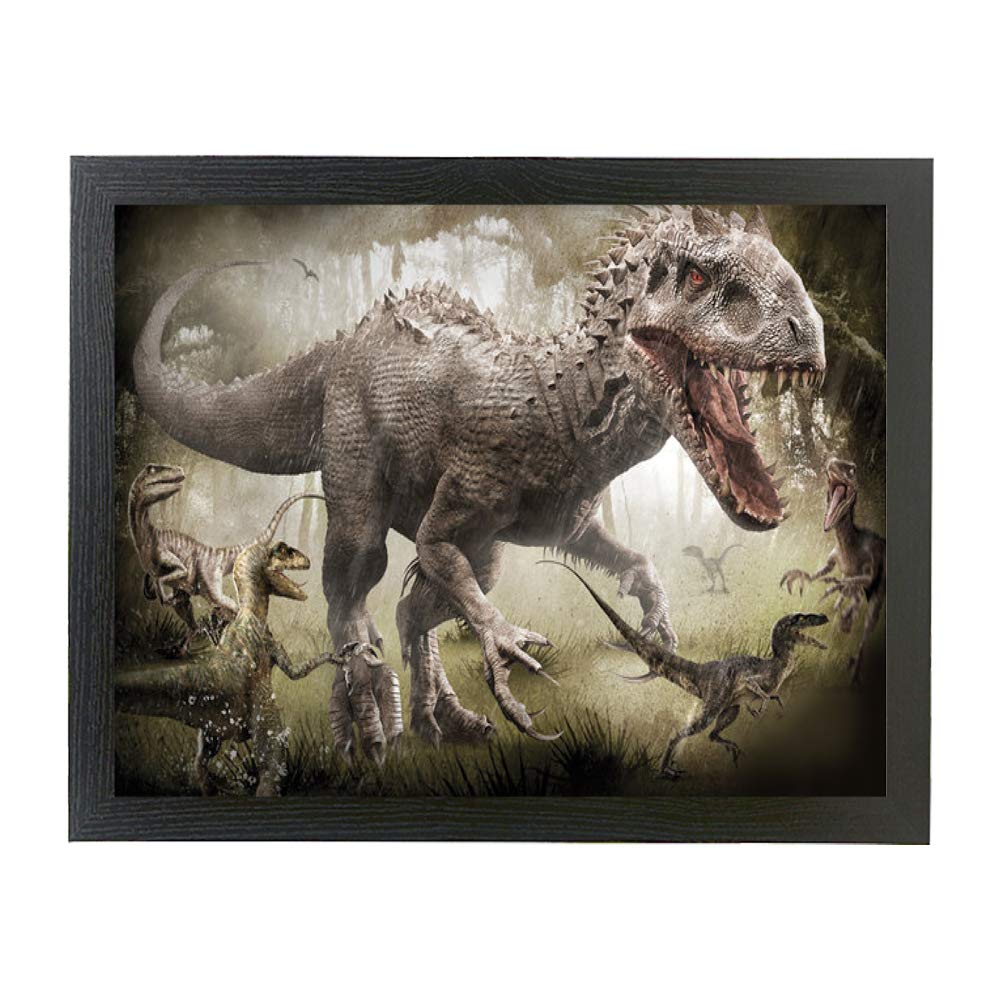 Dinosaurs Roaring and Running around forest scene framed picture gift
