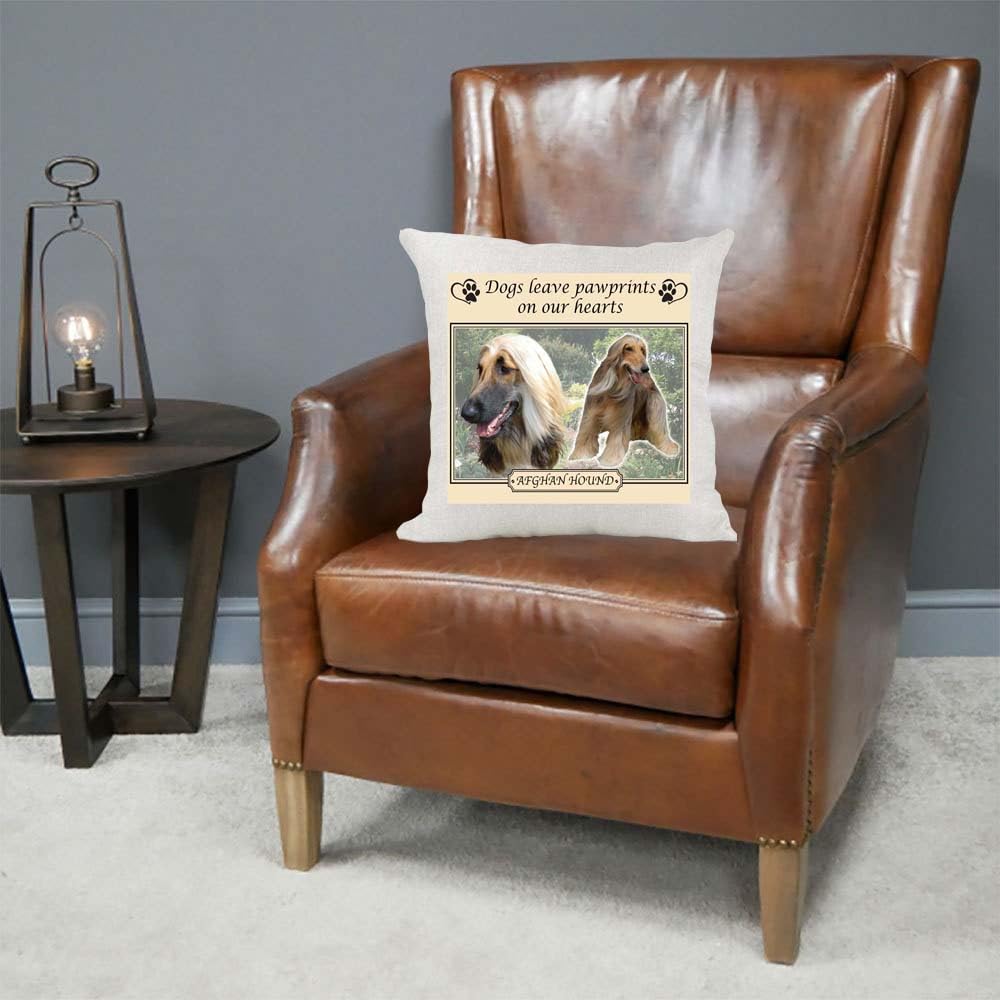 Afghan Hound Dogs Leave Pawprints on our Hearts Country Canvas Style Cushion Cover Gift