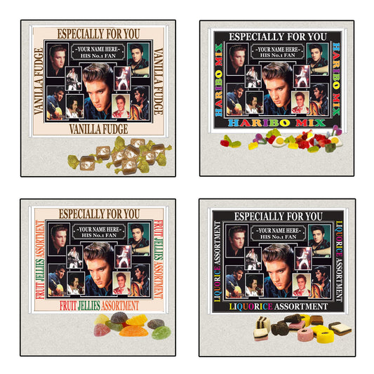 Presley King of Rock n Roll Music Icon Personalised Boxed Sweets Gift Present Movie Star Choice of Sweets