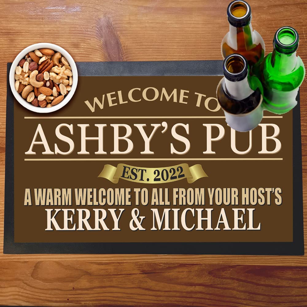 Welcome Bar Mat Runner with Non- Slip Rubber Back and Personalised Name with Home, Pub, Coffee Shop, Venue, Garden, Bar Gift