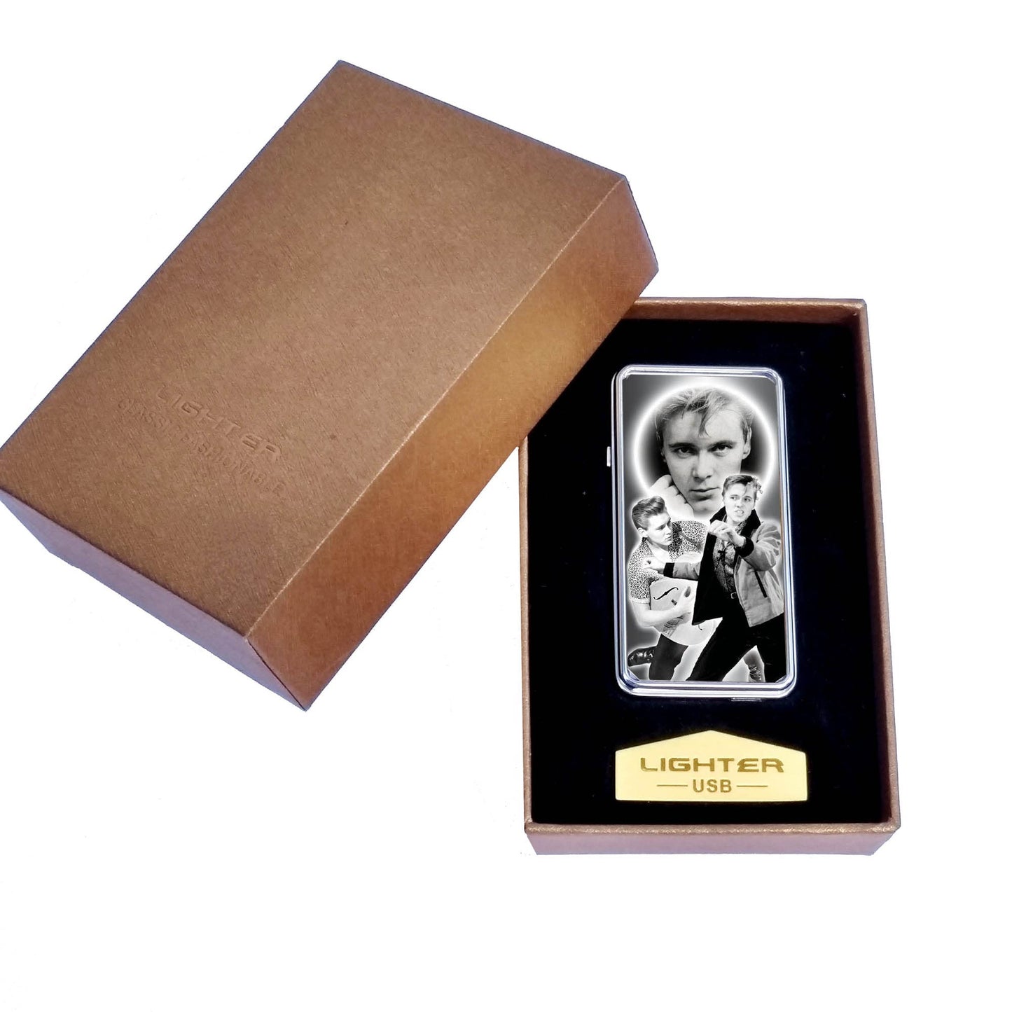 Billy Fury Icon Rechargeable Gift Boxed Silver Metal USB Lighter