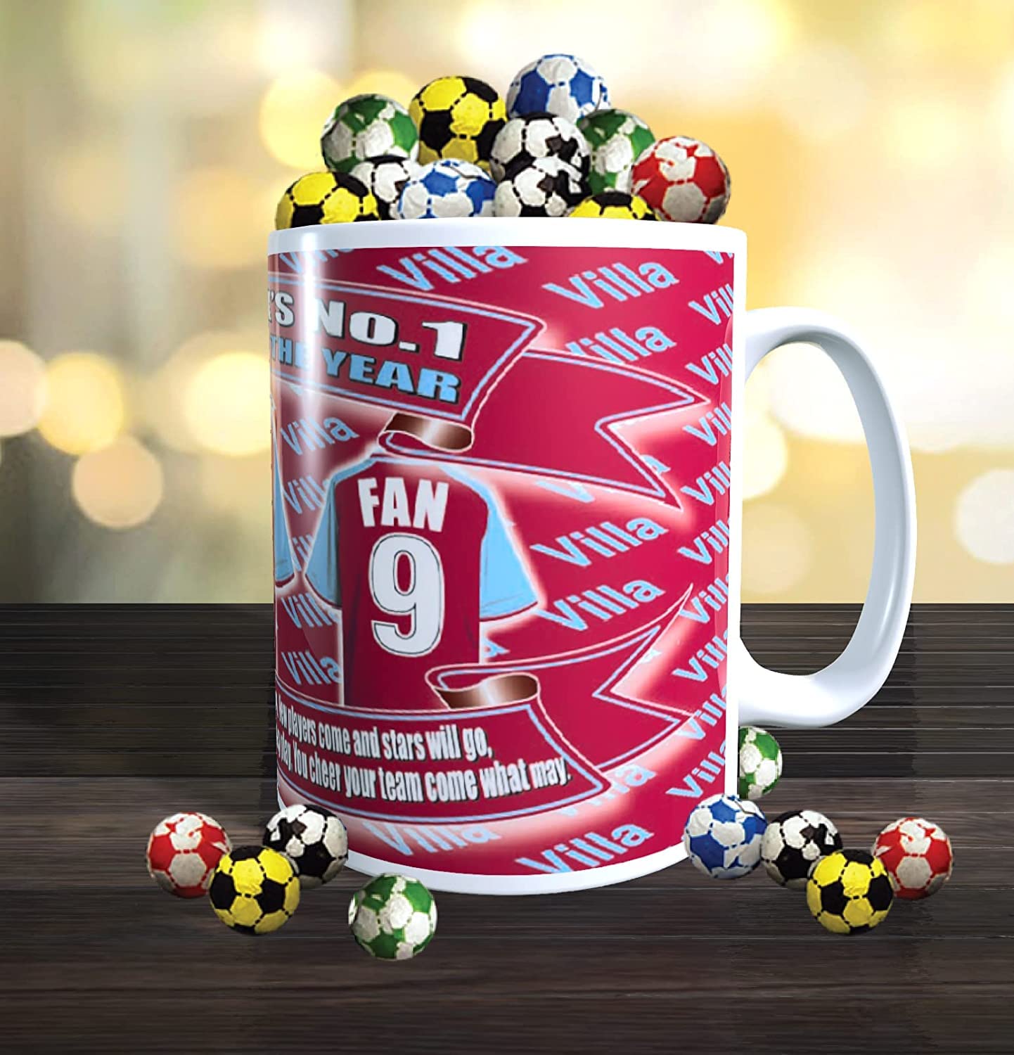 The Villa Football Shirt Mug Team-Aston Gift with Chocolate Footballs