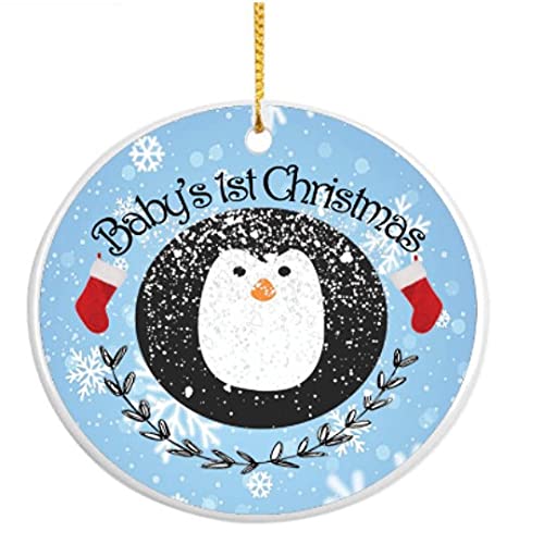 Baby's First Christmas Penguin Ceramic Keepsake Hanging Tree Decoration, White, 7 x 7cm