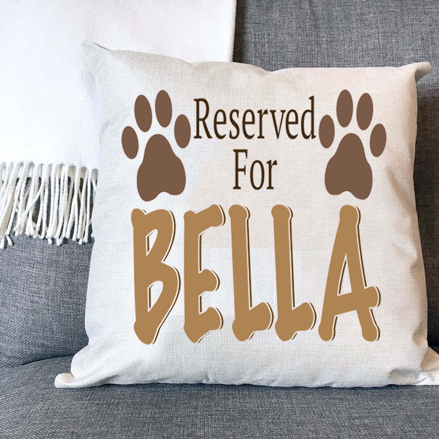 Reserved For Cat Personalised Pets Name Naturally Woven Linen Style Cushion Cover Pillow Gift