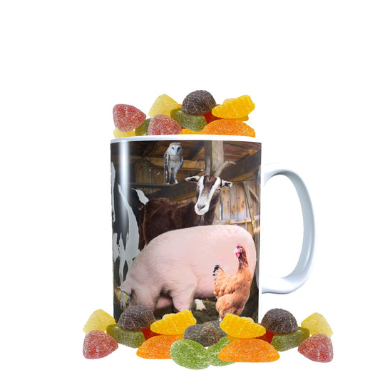 Farm Animals Barn Gathering Mug with Choice of Sweets Gift