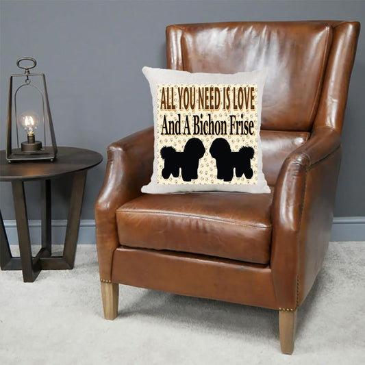All You Need Is Love And A Bichon Frise Country Canvas Style Cushion Cover Gift