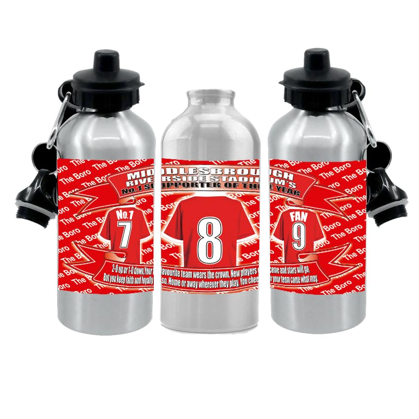 Middles(brough) Football Shirt Silver Aluminium Two Lid Unisex Water Bottle Gift