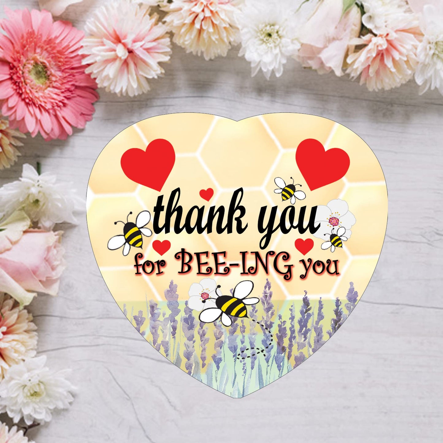 Thank You For BEE-ING You Hanging Heart Any Occasion Valentine's Day Ceramic Keepsake Gift With Honeycomb Bee Hexagon Shape & Red Hearts Setting