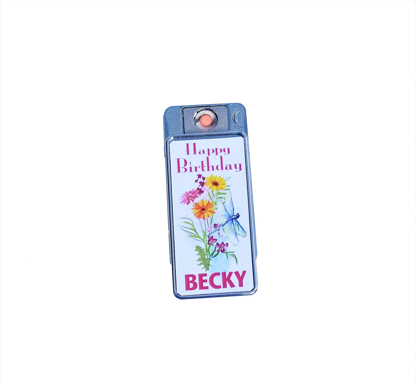 Flowers & Dragonfly Any Occasion Personalised Rechargeable Gift Boxed Silver Metal USB Lighter