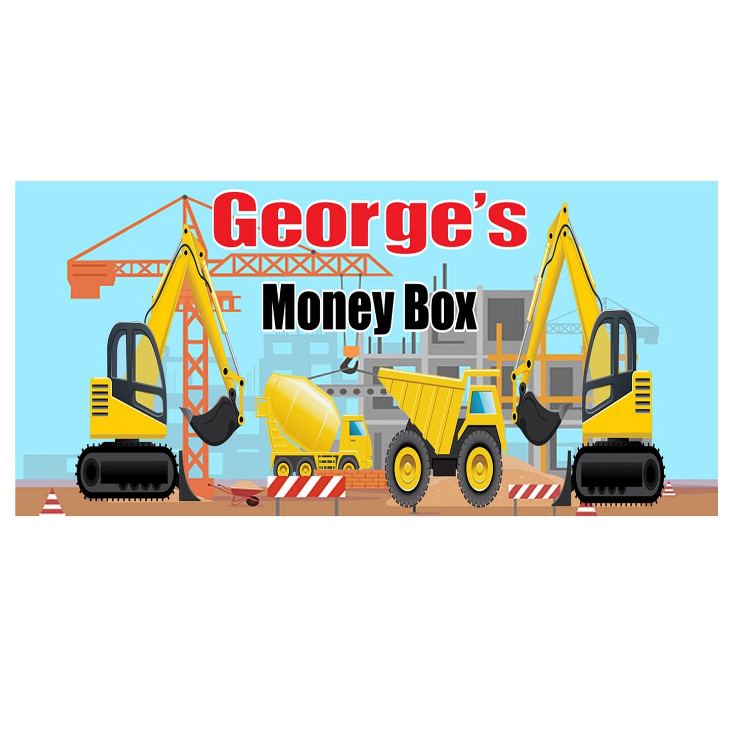 Personalised Kids Digger & Dumper Truck Ceramic Piggy Bank Money Box Gift