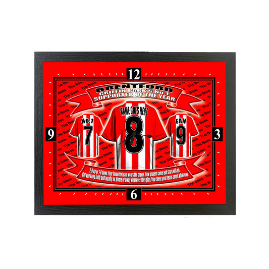 Brentford City Football Shirt Personalised Clock Gift Present