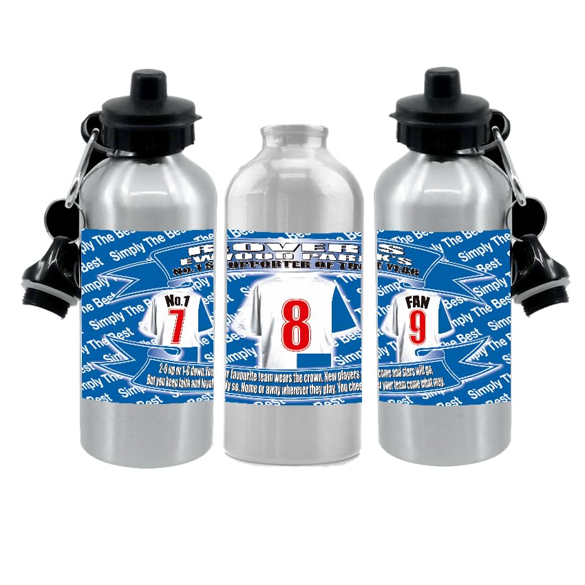Blackburn Football Shirt Silver Aluminium Two Lid Unisex Water Bottle Gift