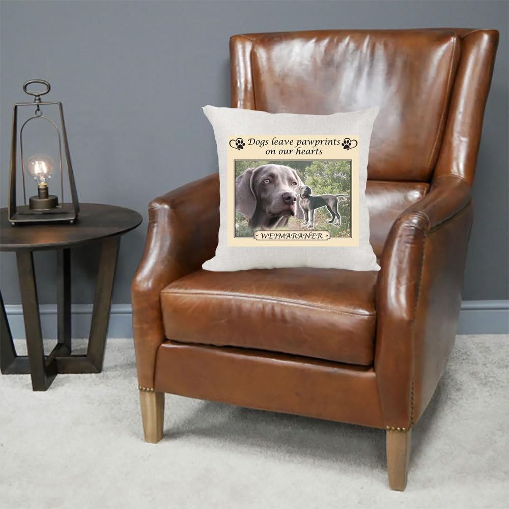 Weimaraner Staffy Dogs Leave Pawprints on our Hearts Country Canvas Style Cushion Cover Gift