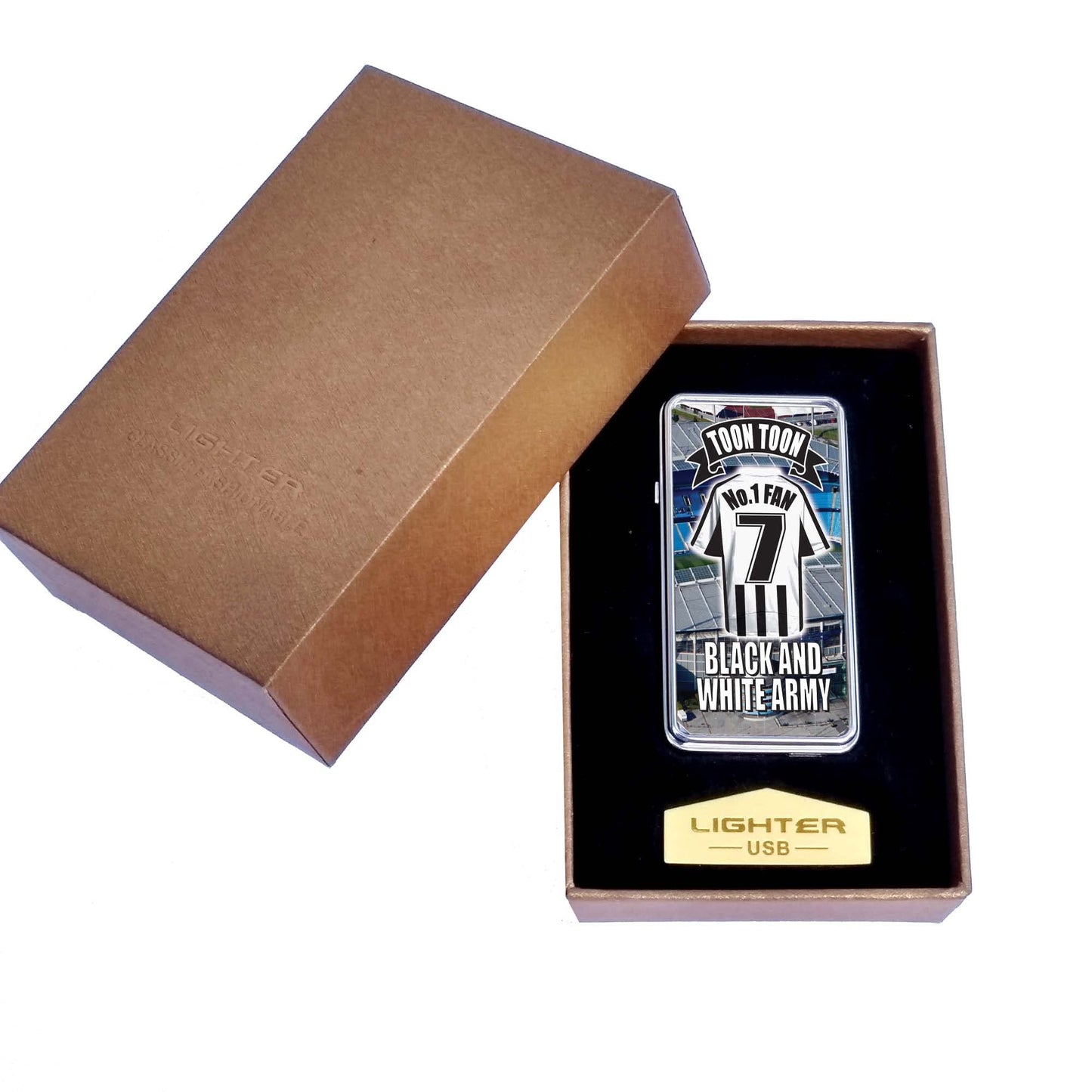 Newcastle No.1 Fan Football Shirt Rechargeable Gift Boxed Silver Metal USB Lighter