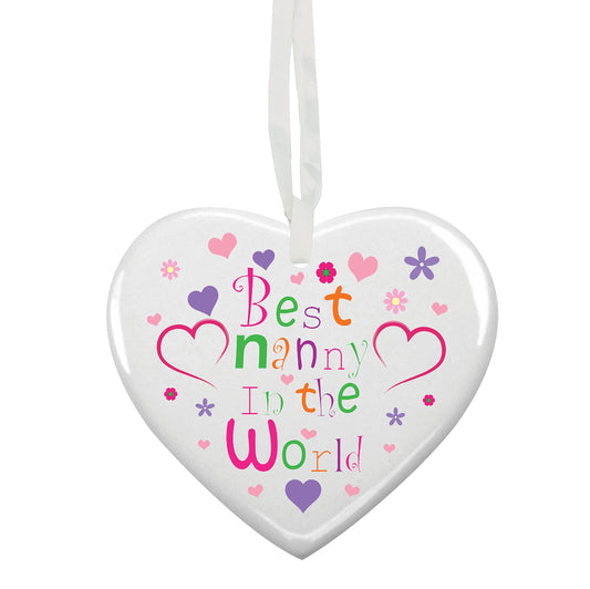 Best In The World Nanny Customised Hanging Heart Ceramic Keepsake Gift - (More Relative Options Are Available)