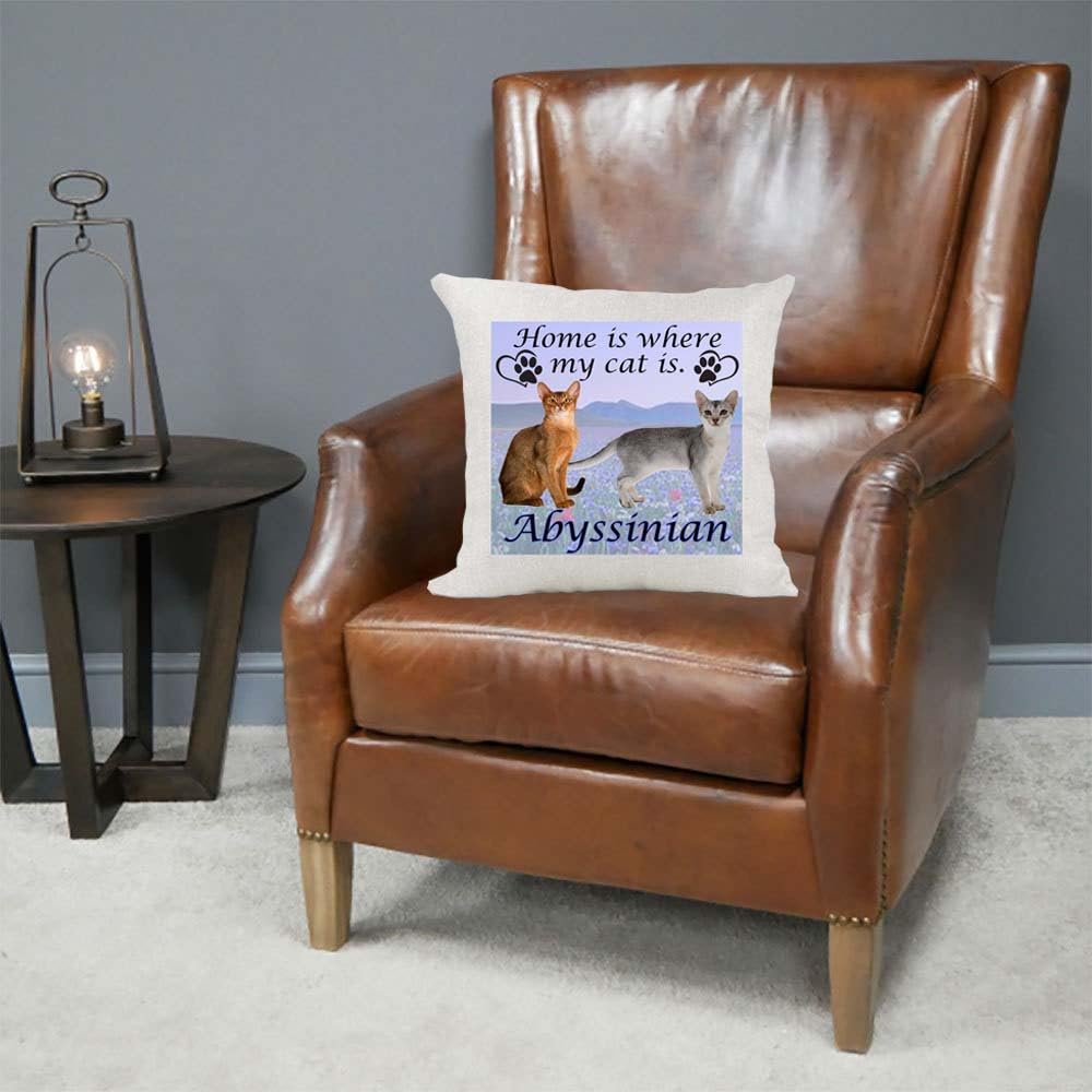 Abyssinian Breed Home is Where My Cat is Kitten Slave Owner Country Canvas Style Cushion Cover Gift
