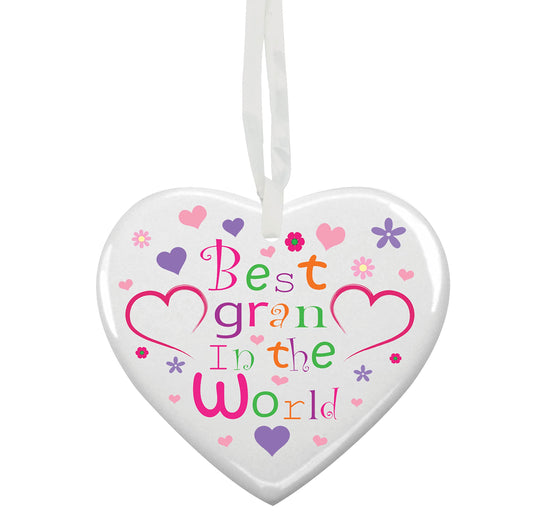 Best In The World Gran Customised Hanging Heart Ceramic Keepsake Gift - (More Relative Options Are Available)