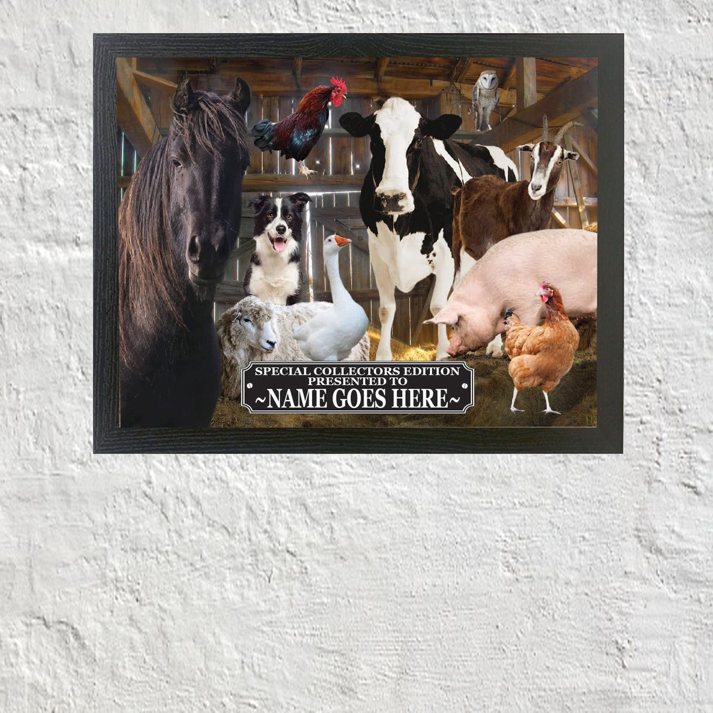Farm Animals Barn Gathering Personalised Framed Wall Hanging Picture Gift