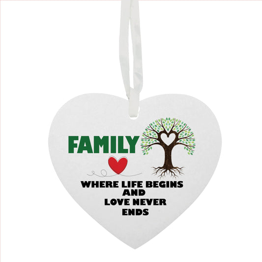 Family Tree Where Life Begins Hanging Heart Ceramic Keepsake
