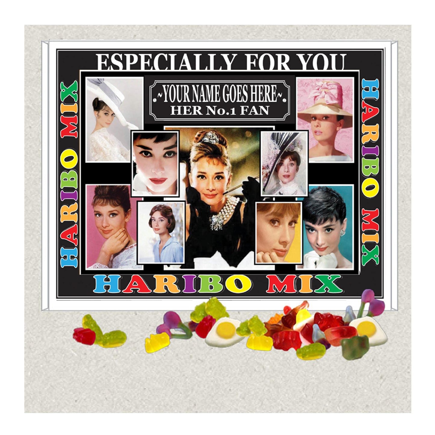 Hepburn Celebrity Icon Personalised Boxed Sweets Gift Present Movie Star*Audrey Choice of Sweets
