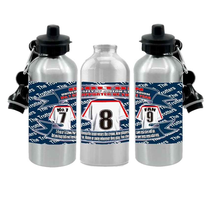Wanderers Football Shirt Silver Aluminium Two Lid Unisex Water Bottle Gift