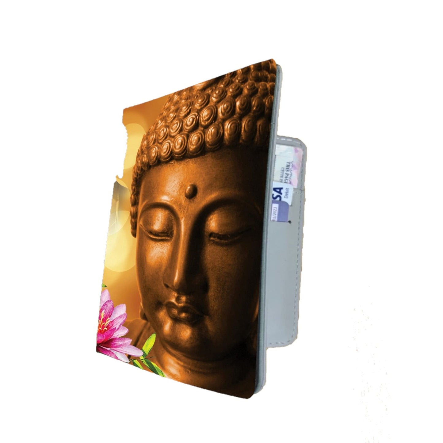 Buddha and Lotus Flower Travel Passport Holder Case Gift Present