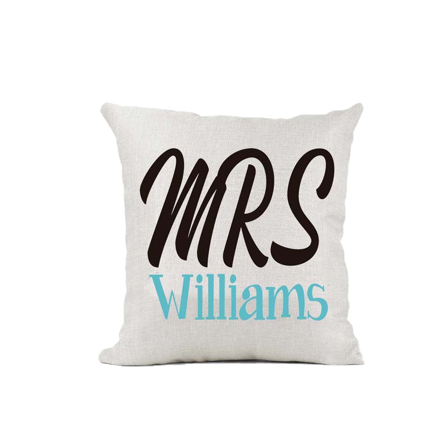 Mrs Personalised Naturally Woven Linen Style Cushion Cover Pillow Gift Available in Choice Of Print Colours Available