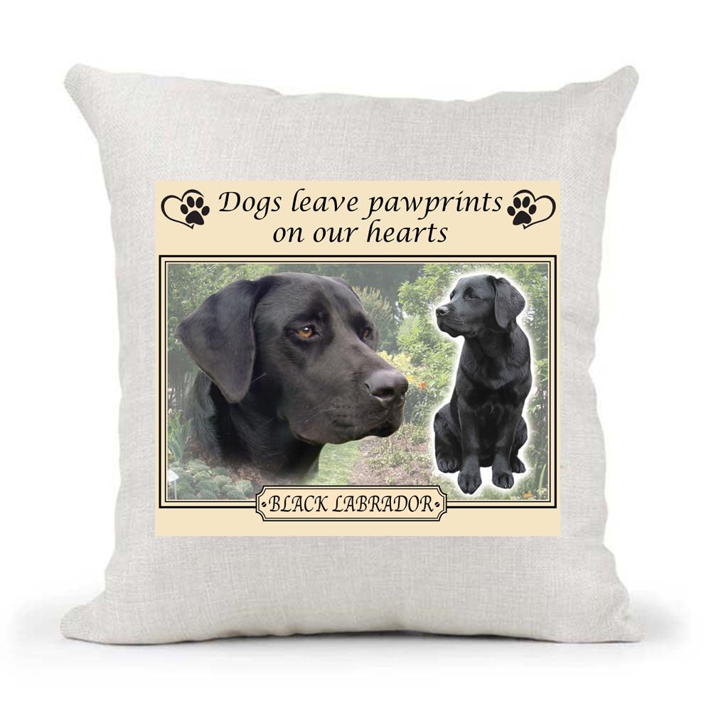 Black Labrador Lab Dogs Leave Pawprints on our Hearts Country Canvas Style Cushion Cover Gift