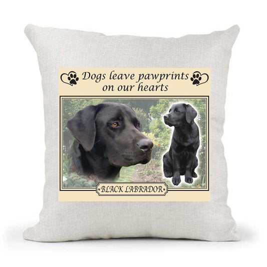 Black Labrador Lab Dogs Leave Pawprints on our Hearts Country Canvas Style Cushion Cover Gift