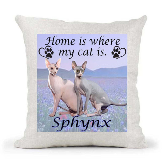 Sphynx Breed Home is Where My Cat is Kitten Slave Owner Country Canvas Style Cushion Cover Gift