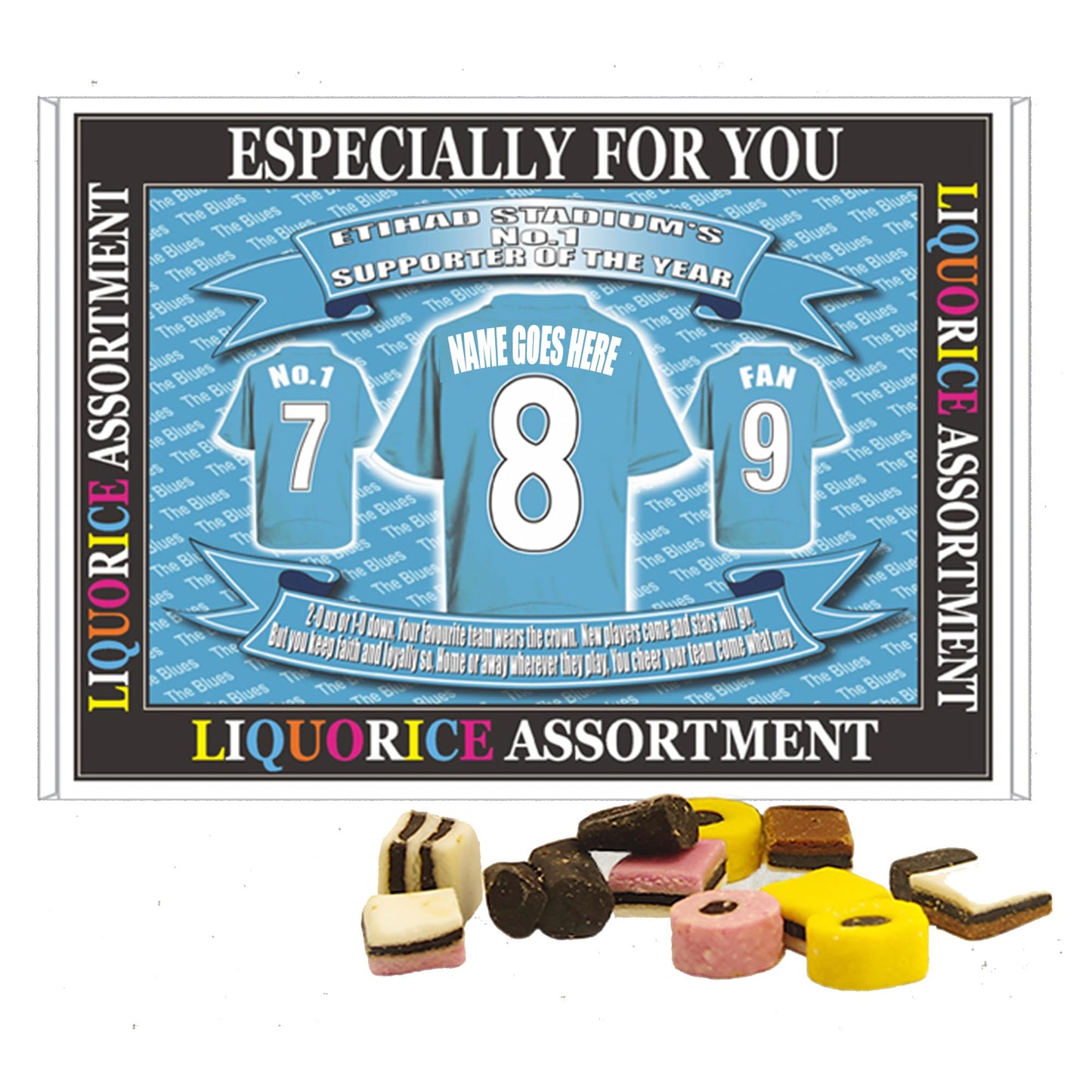 Manchester Blues Football Shirt Personalised Gift Boxed Sweets Variety