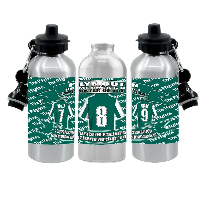 Plymouth Football Shirt Silver Aluminium Two Lid Unisex Water Bottle Gift