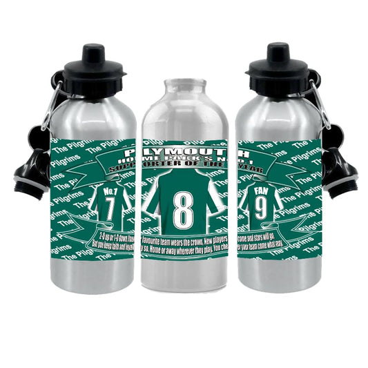 Plymouth Football Shirt Silver Aluminium Two Lid Unisex Water Bottle Gift
