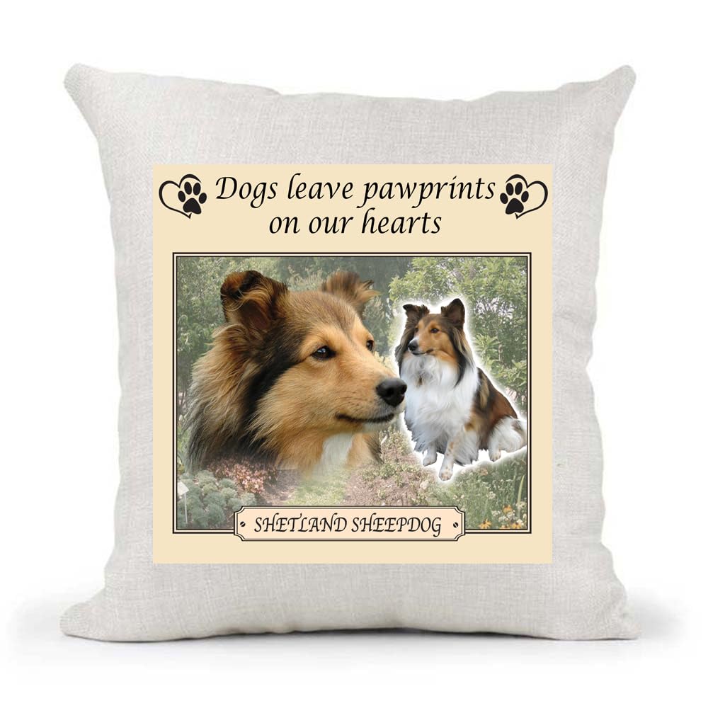 Shetland Sheepdog Dogs Leave Pawprints on our Hearts Country Canvas Style Cushion Cover Gift