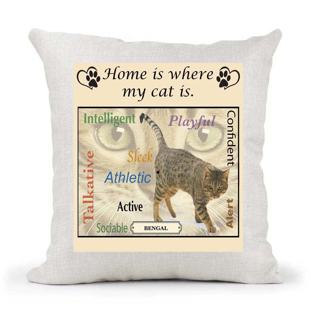 Bengal Breed Home is Where My Cat is Country Canvas Style Cushion Cover Gift