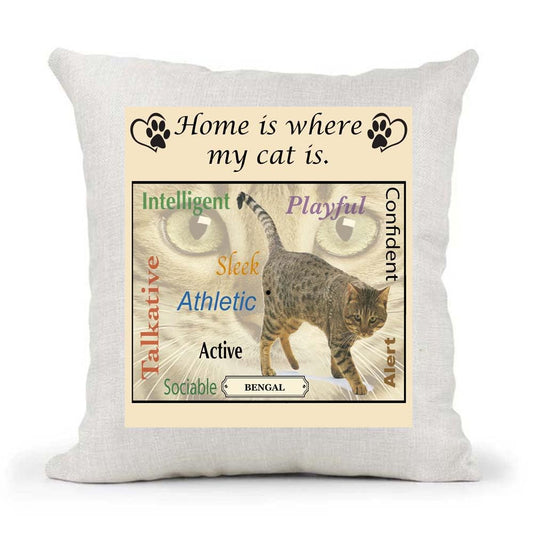 Bengal Breed Home is Where My Cat is Country Canvas Style Cushion Cover Gift