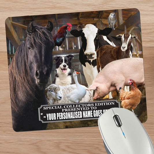 Farm Animals Barn Gathering Personalised Mouse Mat Gift