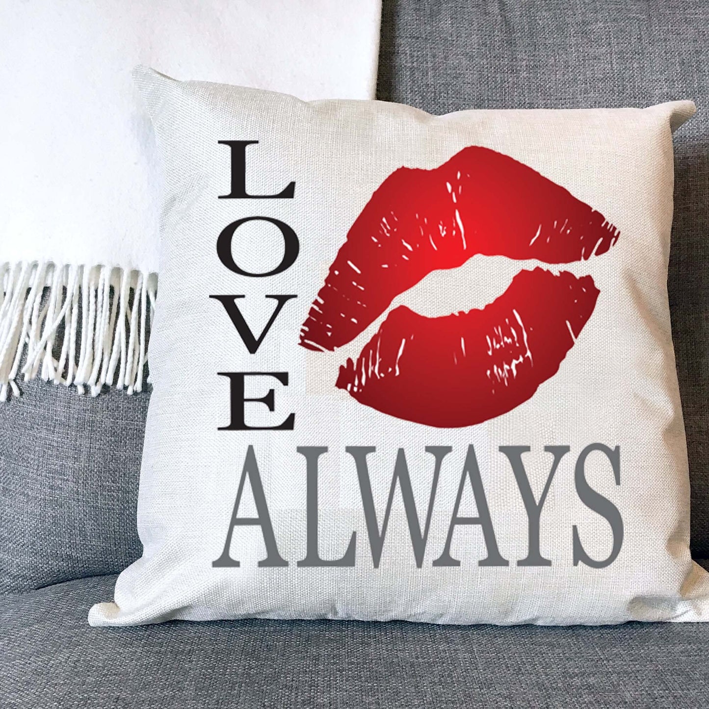 Love Always Naturally Woven Linen Style Cushion Cover Pillow Gift