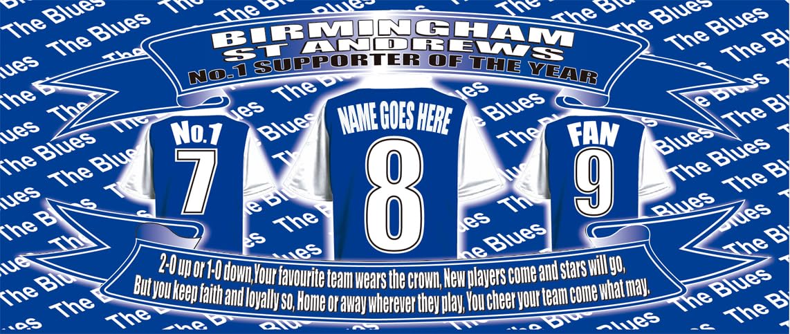 Birmingham Personalised Football Shirt Silver Aluminium Two Lid Unisex Water Bottle Gift