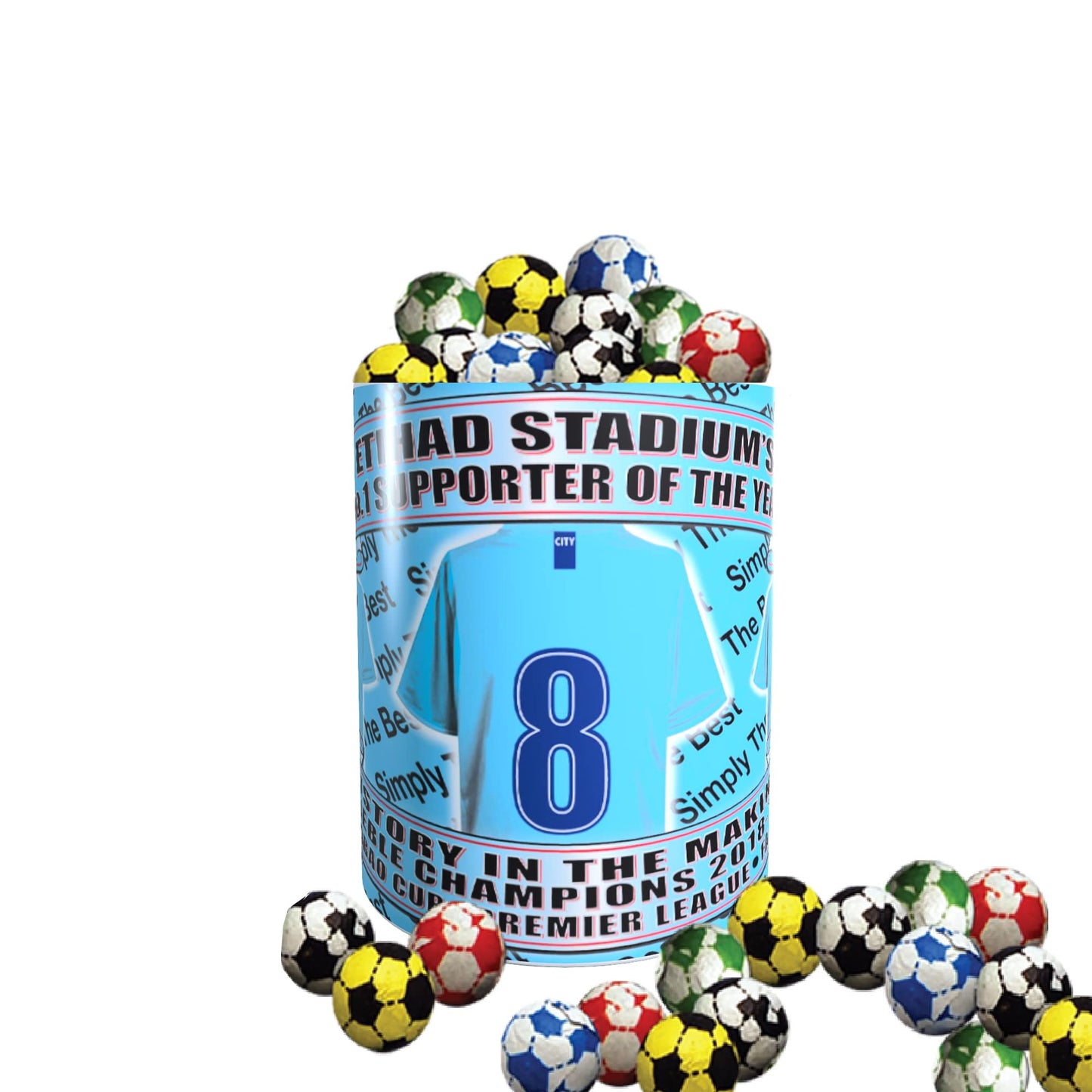 Manchester Blues Football Team Shirt Mug Gift with Chocolate Footballs