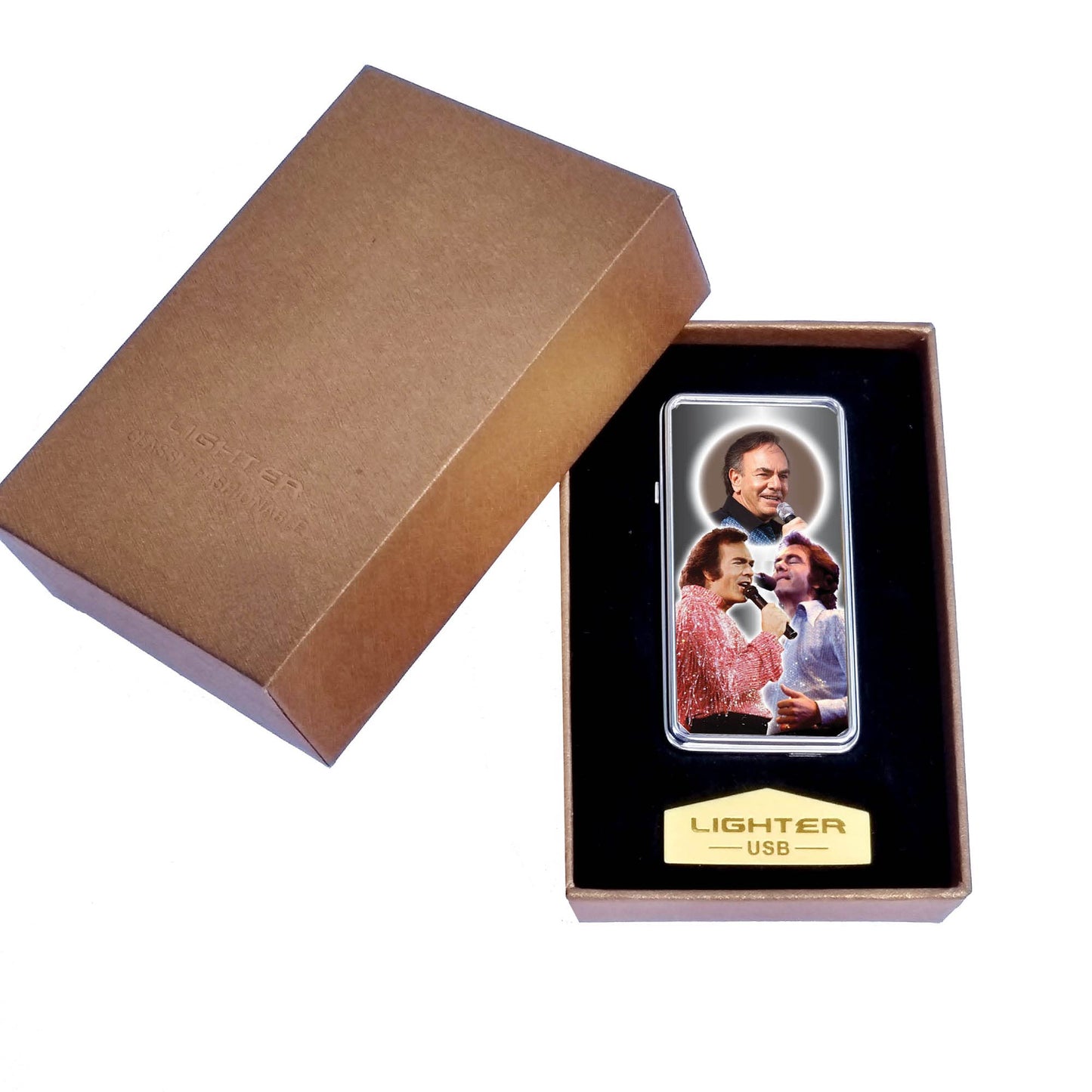 Diamond Icon Rechargeable Gift Boxed Silver Metal USB Lighter