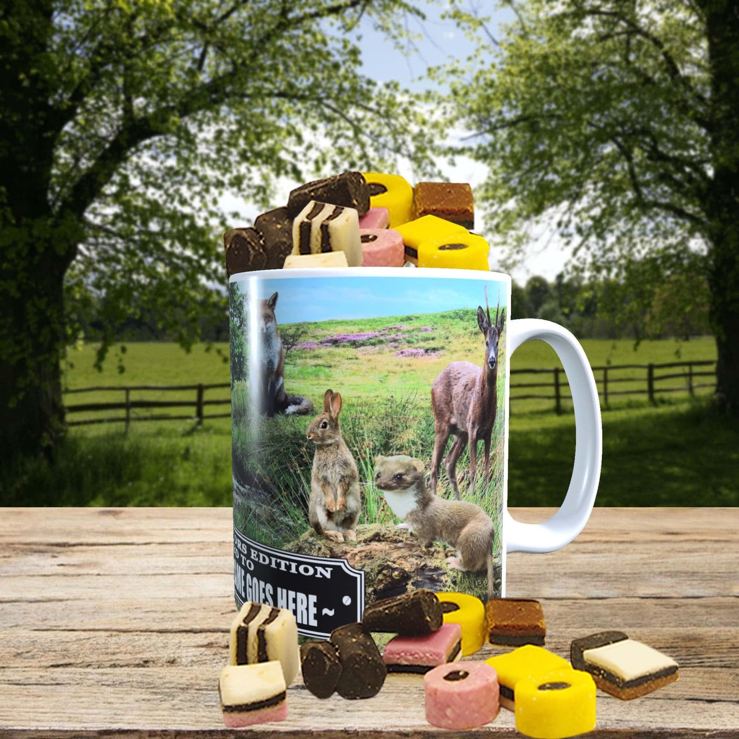 British Countryside Wildlife Animals Personalised Mug with a Choice of Sweets Gift