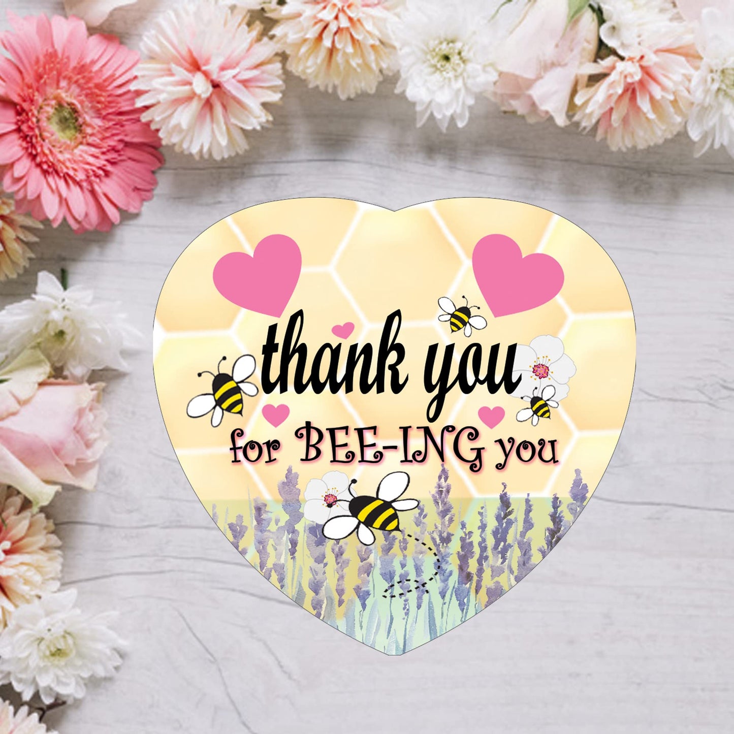 Thank You For BEE-ING You Hanging Heart Ceramic Keepsake With Honeycomb Bee Hexagon Shape & Pink Hearts Setting Gift