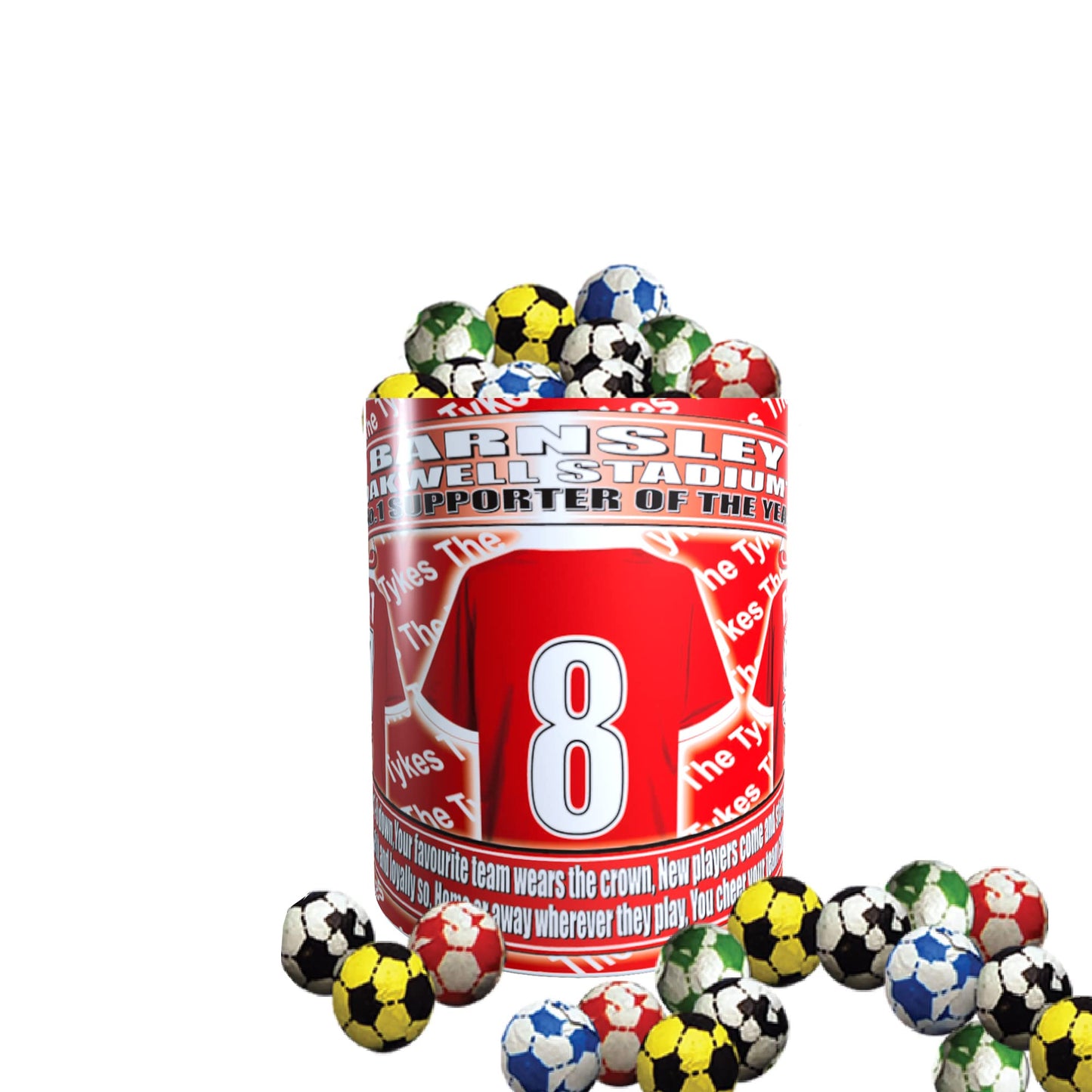 Barnsley Football Team Shirt Mug Gift with Chocolate Footballs
