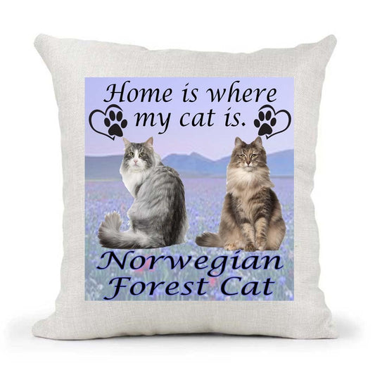 Norwegian Forest Breed Home is Where My Cat is Kitten Slave Owner Country Canvas Style Cushion Cover Gift