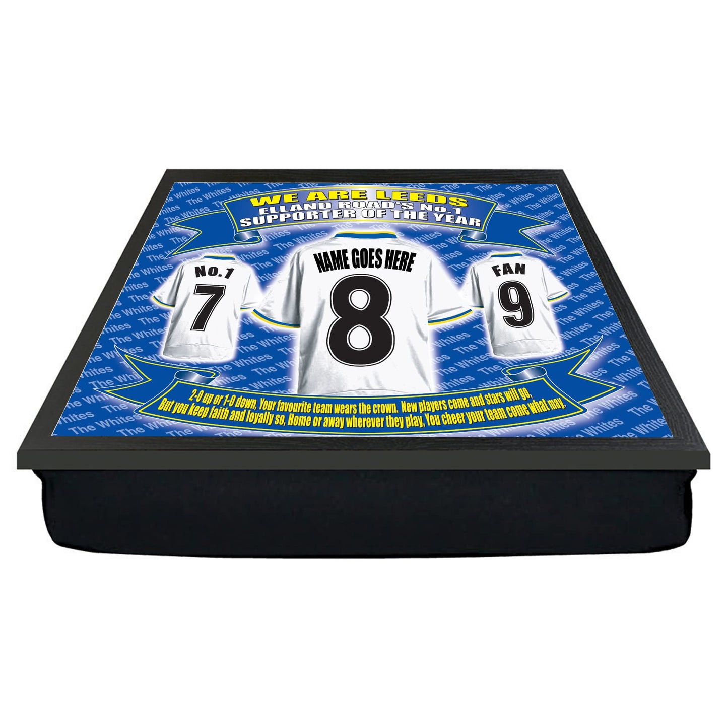 Leeds U Personalised Football Shirt Lap Tray And Mug Gift Set, LEEDS