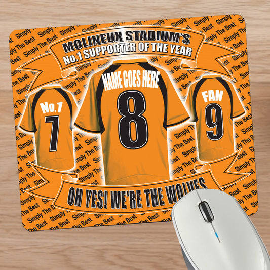Wolves Football Shirt Personalised Mouse Mat Gift