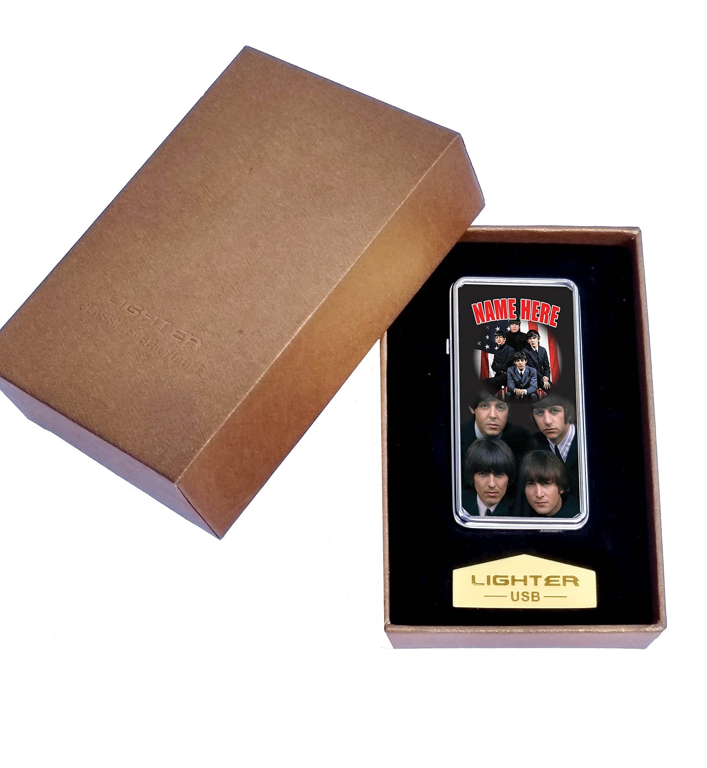 Beatles Personalised Icon Rechargeable Gift Boxed Silver Metal USB Lighter