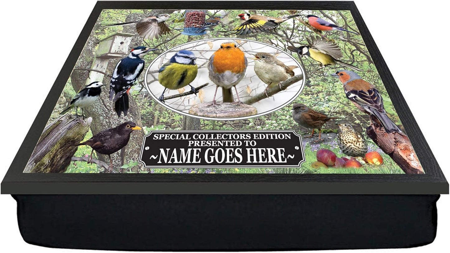 British Garden Birds Lap Tray – Nature-Themed Cushioned Serving Tray | Bird Watching Gift, Wooden Breakfast Tray for Eating, Crafts & Laptop Use